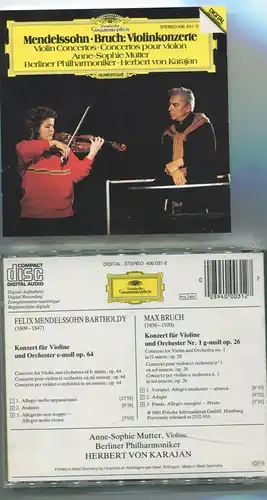 CD Anne Sophie Mutter Herbert von Karajan Mendelssohn Bruch Violinkonzerte (DGG)