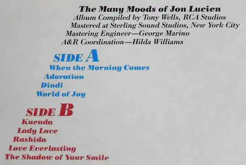 LP Jon Lucien: The Many Moods Of Jon Lucien (RCA AYLI 4716( US 1983