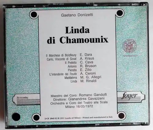 2CD Box Donizetti: Linda di Chamounix - Alfredo Kraus Renato Bruson (1991)