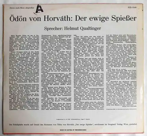 LP Helmut Qualtinger: Der ewige Spiesser (Preiser SPR 3149) A 1967