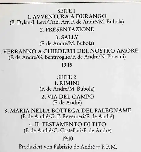 LP Fabrizio de Andre In Concerto Vol. 2 (Dischi 0065.019) D 1980