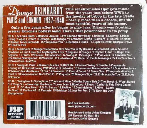 4CD Box Django Reinhardt Vol. 2 - Paris and London 1937 - 1948 (JSP) 2001