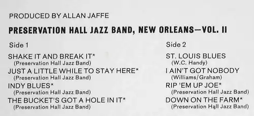 LP Preservation Hall Jazz Band New Orleans Vol. II (CBS FM 37780) US 1982