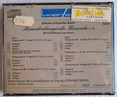 2CD Box Bach: Brandenburgische Konzerte I - IV Bachorchester Gewandhaus Leipzig