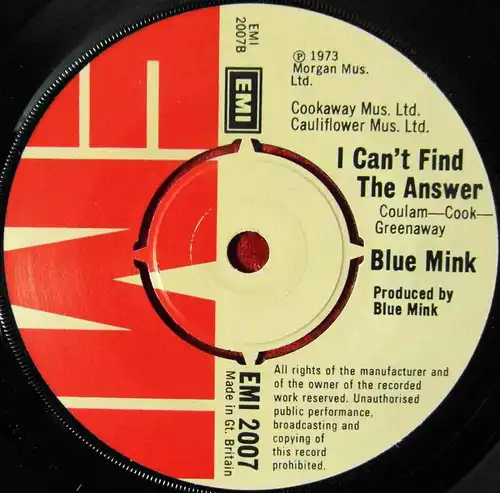 Single Blue Mink: By The Devil (EMI 2007) UK 1973