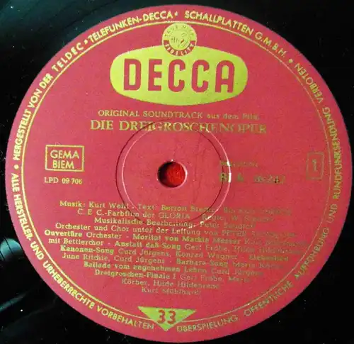 LP Hildegard Knef: Die Dreigroschenoper (Decca BLK 16 242) D 1962