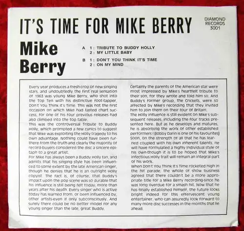 EP Mike Berry: It´s Time For Mike Berry (Diamond 3001 Mono) D PR Copy