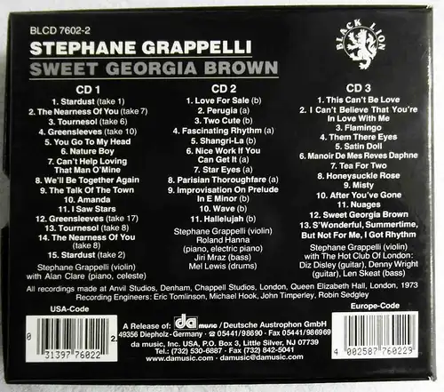 3CD Box Stephane Grappelli: Sweet Georgia Brown (Black Lion)