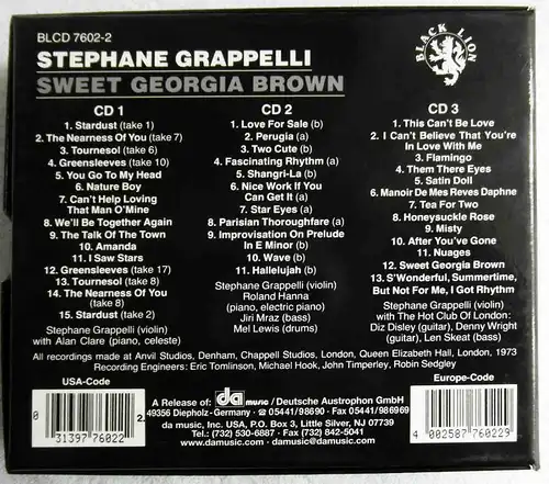 3CD Box Stephane Grappelli: Sweet Georgia Brown (Black Lion) 