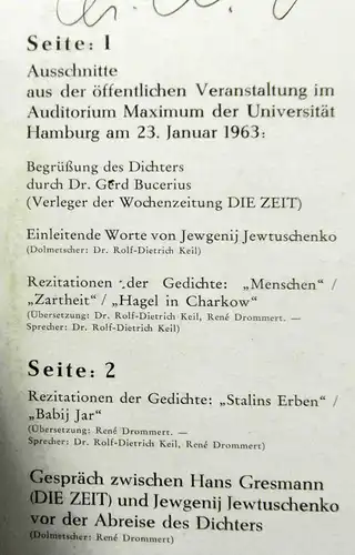 LP Stimmen der Zeit: Jewgenij Jewtschenko (Philips S 48 025 L) D 1963