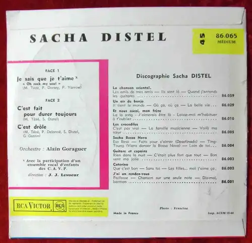 EP Sacha Distel: Sacha (RCA Victor 86 065) F