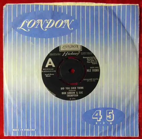 Single Don Gibson & Sue Thompson. Did you ever think (London HLE 10365) UK 1972