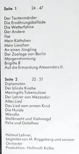 LP Helmut Lohner: Wedekindlieder - Ich hab meine Tante geschlachtet (Eurodisc)