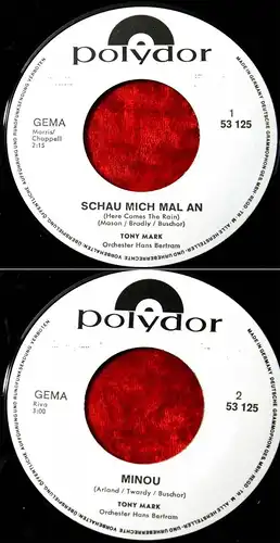 Single Tony Mark: Schau mich mal an (Here comes the Rain) Polydor 53 125 Promo