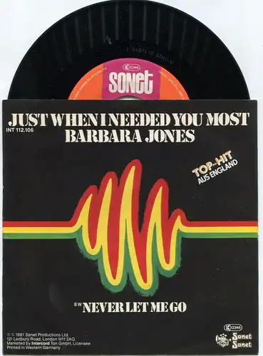 Single Barbara Jones: Just When I Needed You Most (Sonet 112.106) D 1981