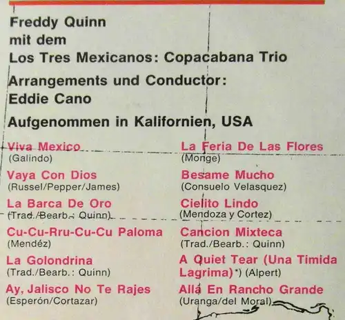 LP Freddy Quinn: Mexico Olé (Polydor 78 267) Clubsonderauflage D 1968