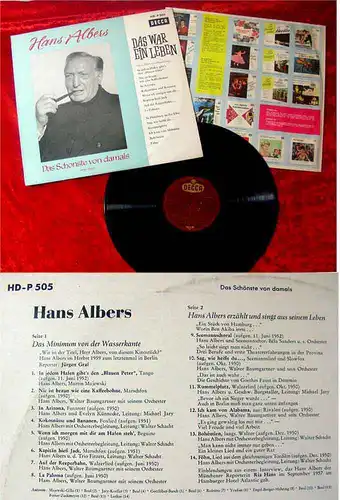 LP Hans Albers: Das war ein Leben (Decca HD-P 505) D 1960 Interviews & Musik