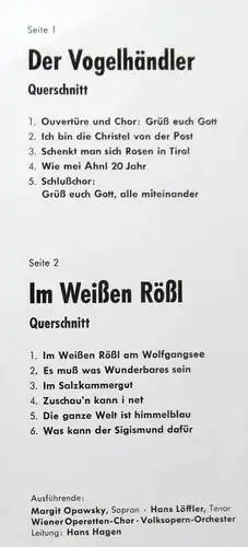 LP Der Vogelhändler / Im Weißen Rößl (Starlet STA-L 3274) D
