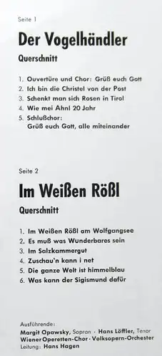 LP Der Vogelhändler / Im Weißen Rößl (Starlet STA-L 3274) D 
