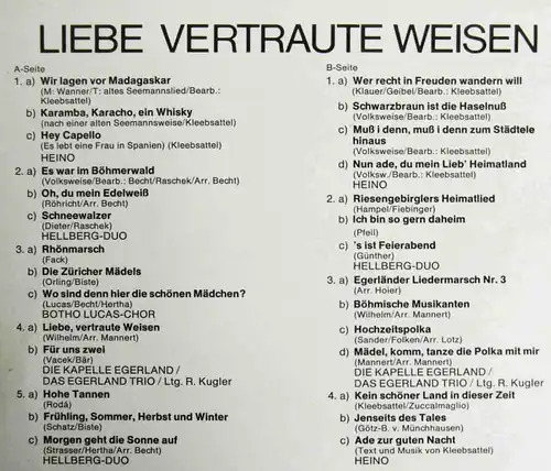 LP Liebe vertraute Weisen (EMI Clubsonderauflage 61 557) Heino Kapelle Egerland