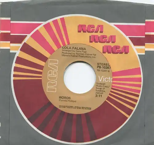 Single Lola Falana: There´s a Man / Words (RCA PB-10267) US 1974 Musterplatte
