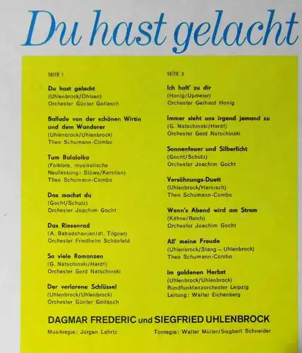 LP Dagmar & Siegfried: Du hast gelacht (Amiga 855 218) DDR 1971