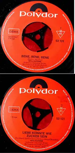 Single Rita Pavone: Bene Bene Bene (Polydor 53 121) D 1969 Musterplatte