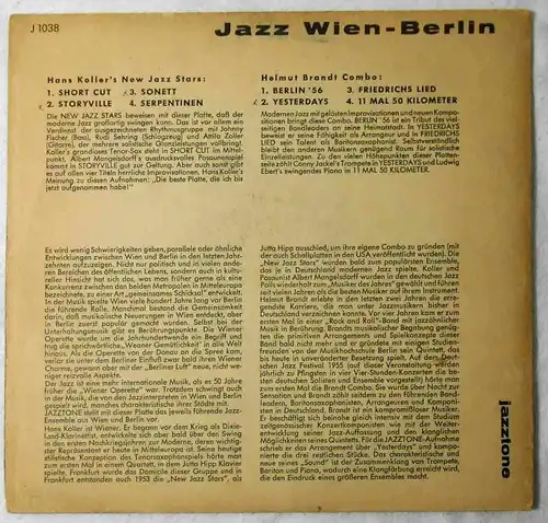 25cm LP Hans Koller New Jazz Stars: Jazz Wien - Berlin (Jazztone J 1038)