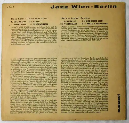 25cm LP Hans Koller New Jazz Stars: Jazz Wien - Berlin (Jazztone J 1038) 