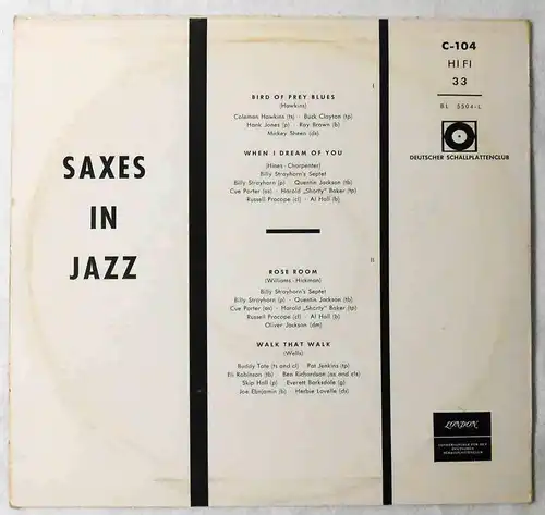 25cm LP Saxes in Jazz (London C-104) Deutscher Schallplattenclub