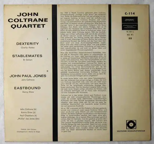 25cm LP John Coltrane Quartet (London C-114) Deutscher Schallplattenclub