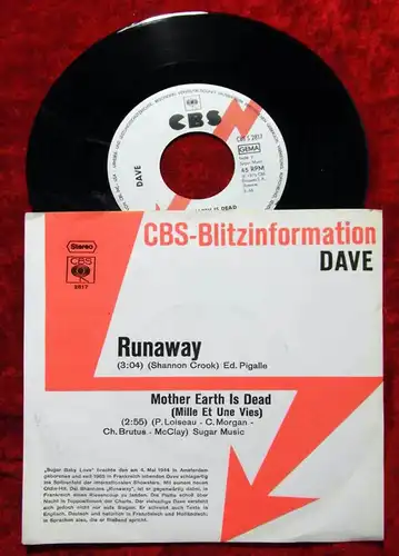 Single Dave: Runaway (CBS 2817) D 1975 Promo 
