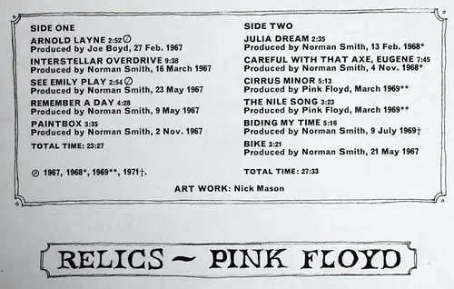 LP Pink Floyd: Relics (EmiDisc 1C 048-50 740) D