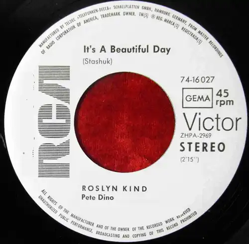 Single Roslyn Kind: Sing nochmal dieses Lied (RCA 74-16027) D Promo