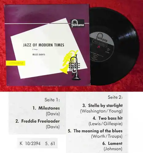 25cm LP Miles Davis: Jazz of Modern Times 2. Folge (Fontana J 73 807) D 1961