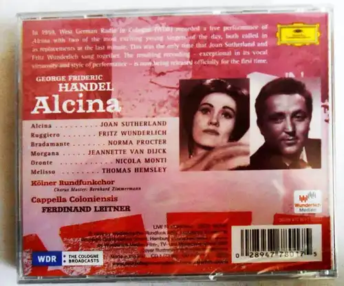 2CD Händel: Alcina (DGG) Live 1959 WDR Fritz Wunderlich Joan Sutherland