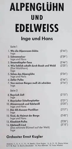 LP Inge und Hans: Alpenglühn und Edelweiß (Telefunken SLE 14 441 P) D 1964