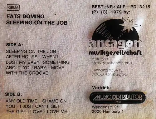 LP Picture Disc Fats Domino: Sleeping On The Job (Antagon PD 3215) D 1979
