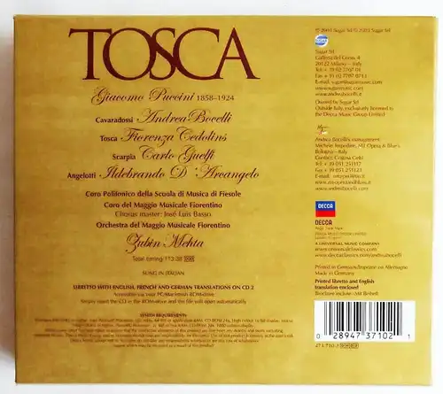 2CD Box Puccini: Tosca - Bocelli Cedolins Mehta (Decca)