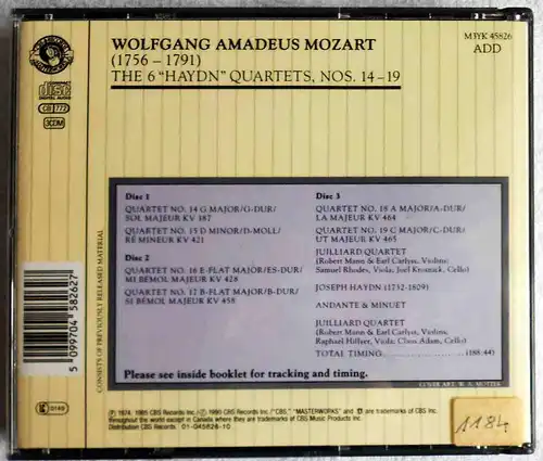 3CD Box Juillard String Quartet: Mozart The 6 Haydn Quartets (CBS) 1990