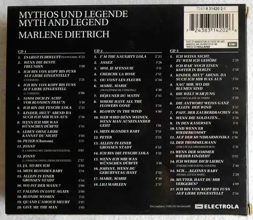 3CD Box Marlene Dietrich: Mythos und Legende (EMI) 