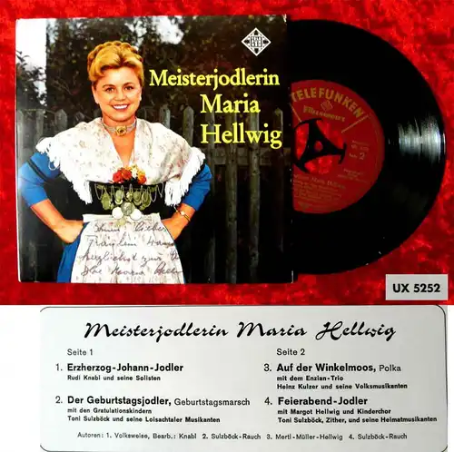 EP Maria Hellwig: Meisterjodlerin (Cover Signiert mit Widmung) Telefunken UX5252