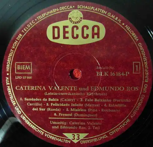 LP Caterina Valente & Edmundo Ros (Decca BLK 16184-P) D
