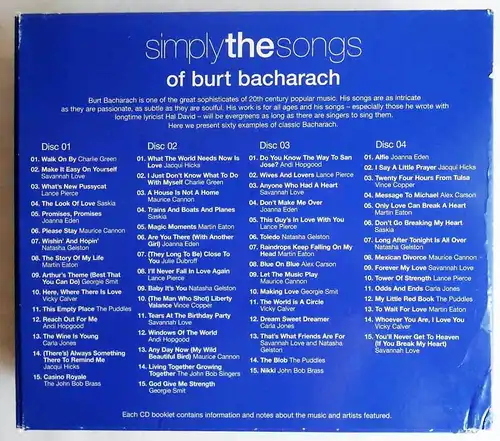 4CD Box Simply The Songs Of Burt Bacharach (Union Square) 2008