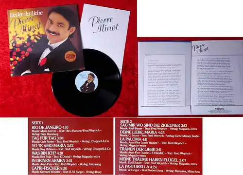 LP Pierre Minot: Lieder der Liebe (Teldec 625364 AS) D 1982 mit Pressemappe