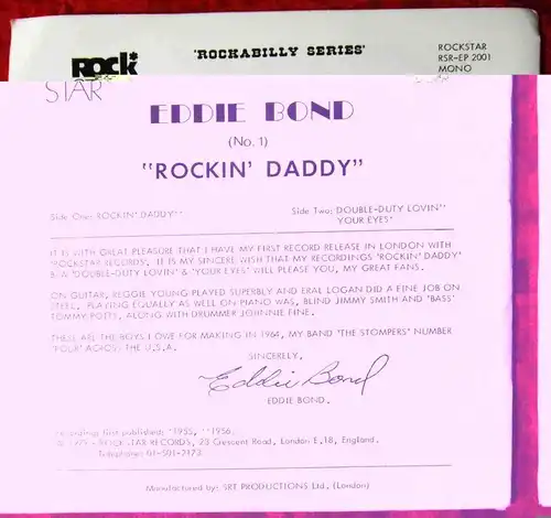 Single Eddie Bond: Rockin Daddy (RockStar 2001) UK 1979