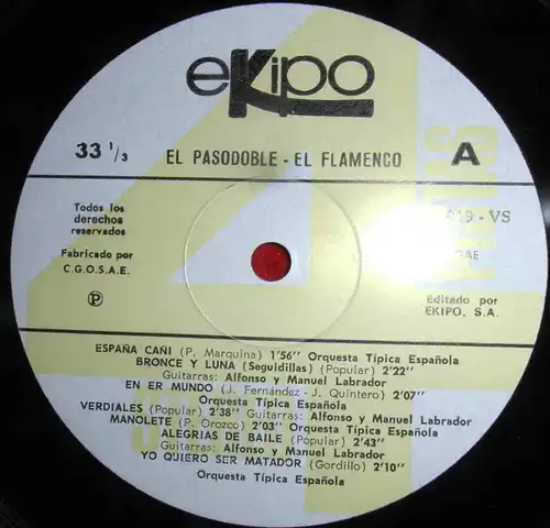 LP El Pasodoble - El Flamenco (Ekipo 66.8019) Spain 1969