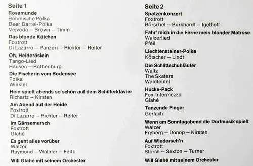 LP Will Glahé spielt seine Welterfolge (Hör Zu SHZT 552) D 1965
