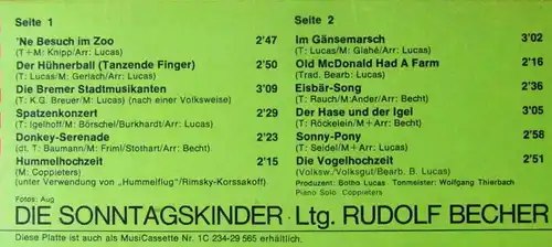 LP Sonntagskinder: Alle meine Tiere (EMI 1C 056-29 565) D 1975