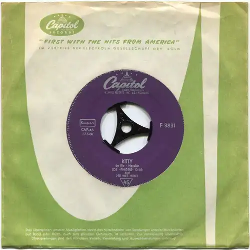 Single Joe Fingers Carr & Pee Wee Hunt: Kitty (Capitol F 3831) D
